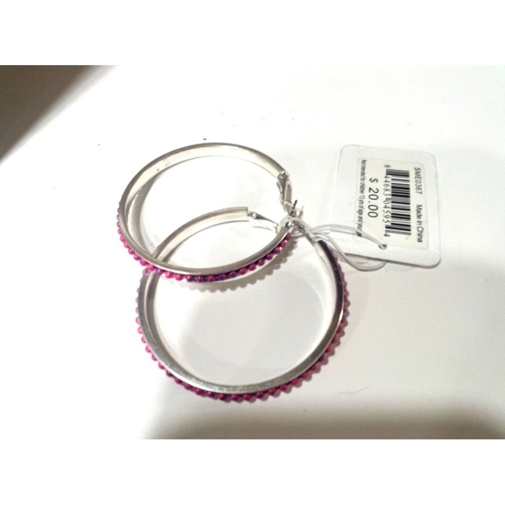 Steve Madden Steve Madden Silver-tone Hoop Earrings With Pink Beaded Det Size ONE SIZE - 5 Thumbnail