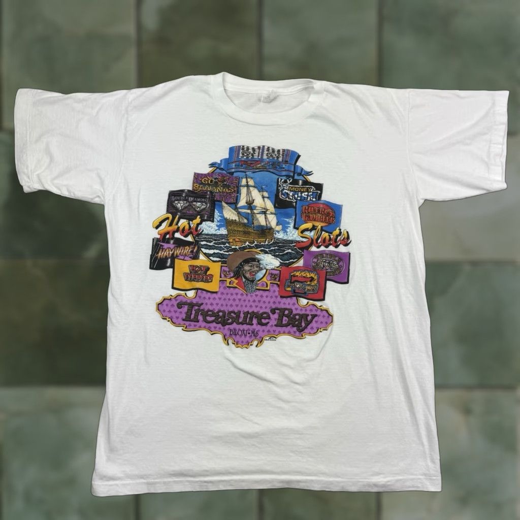 Vintage VINTAGE Short Hills Tee T-Shirt Male XL White Pirate Casino Gambling 90s Slot Machines Graphic Print Crew Neck Short Sleeve Mens XL 90s Theme Size US XL / EU 56 / 4 - 1 Thumbnail