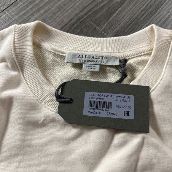 Allsaints NWT Allsaints Lila Crop Sweatshirt Cream White Tank Top Wome Size XXS / US 00 / IT 34 - 3 Thumbnail