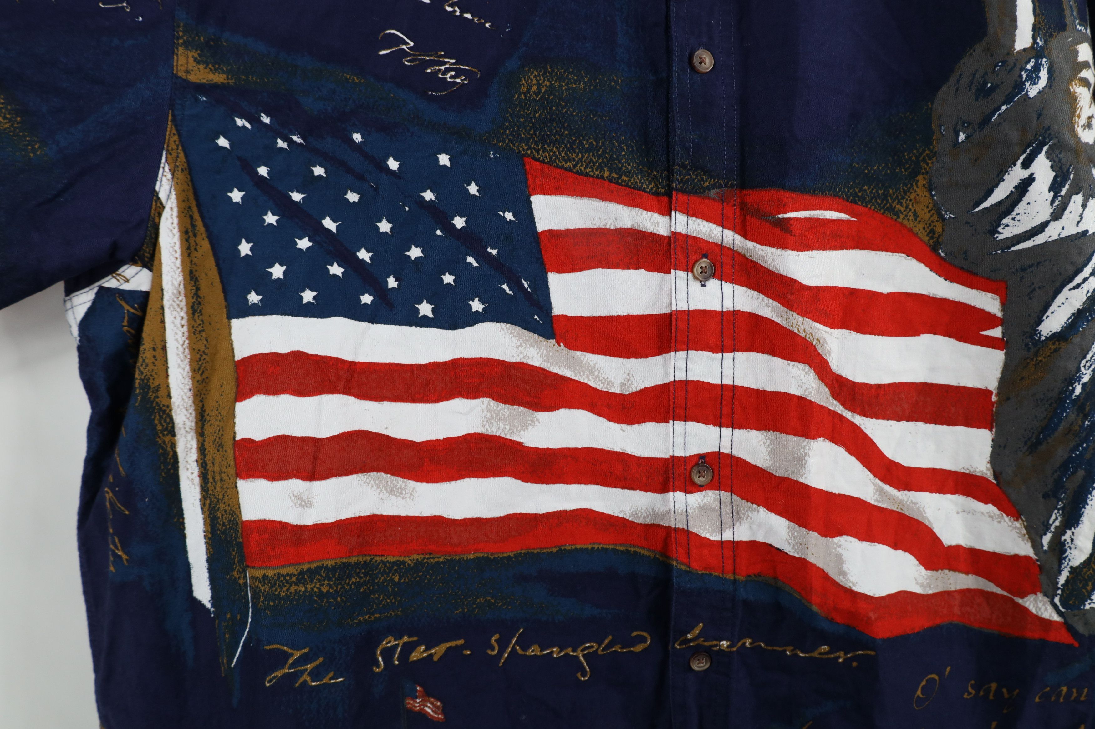 Vintage Vintage 90s Streetwear Flag Statue of Liberty Button Shirt Size US XXL / EU 58 / 5 - 6 Thumbnail