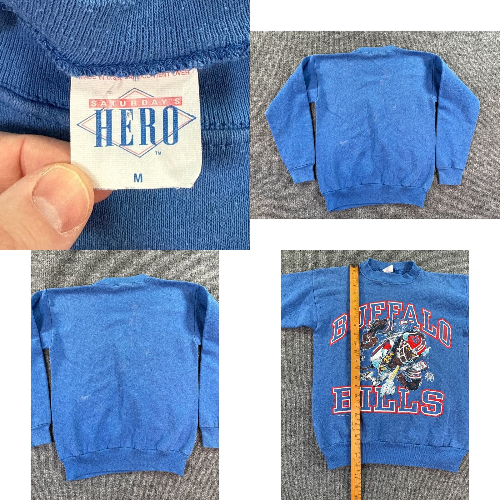 Vintage VINTAGE Buffalo Bills Sweatshirt Mens M Blue 1988 Jack Davis Graphic Logo Cotton Blend Crew Neck Pullover All Seasons NFL Licensed Regular Mens Size US M / EU 48-50 / 2 - 8 Thumbnail