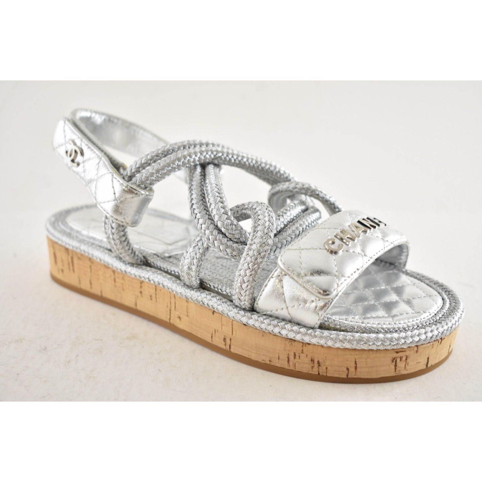 Chanel Chanel 20S Silver Cord Rope CC Logo Quilted Ankle Strap Size US 6 / IT 36 - 6 Thumbnail