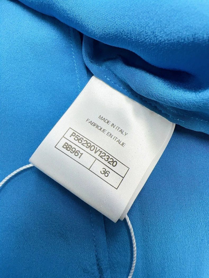 Chanel Chanel Blue ruffled off-the-shoulder silk shirt Size XS / US 0-2 / IT 36-38 - 6 Thumbnail