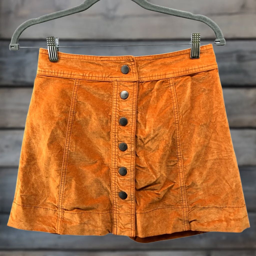 Madewell Madewell Velveteen A-Line Mini Skirt Womens 00 Button Front Tan Orange 70s Size 24" / US 00 / IT 34 - 1 Thumbnail