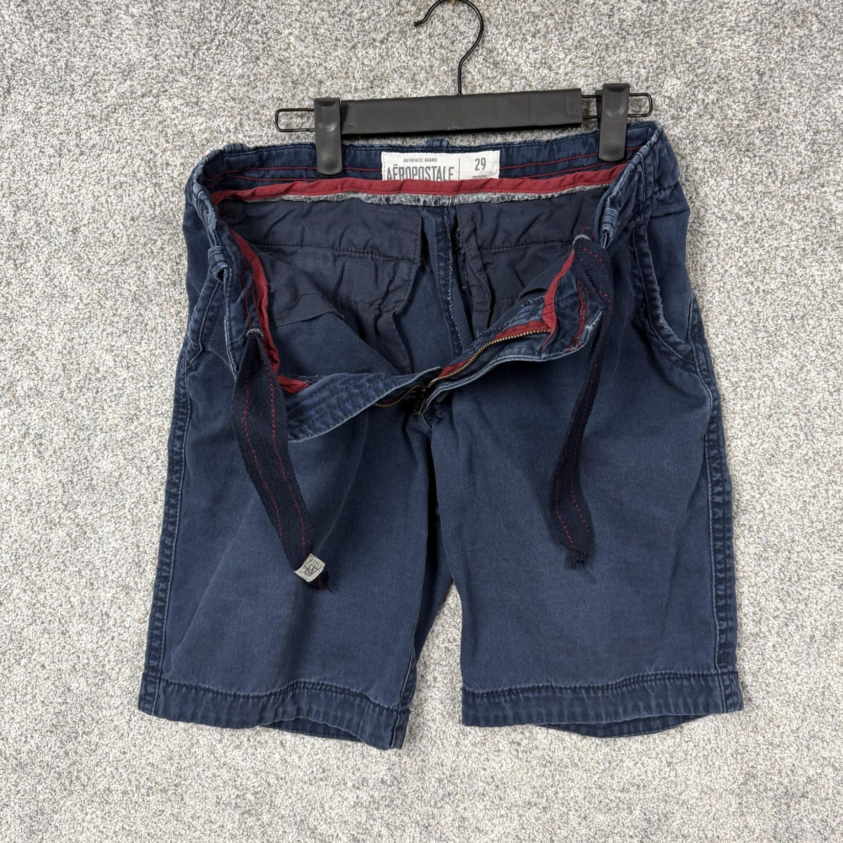 Aeropostale Aeropostale Chino Shorts Mens 29 Regular Flat Front Navy Blue Canvas 10 Inseam Pocket Drawstring Casual Style Fashion Shorts Mens Size US 29 - 7 Thumbnail