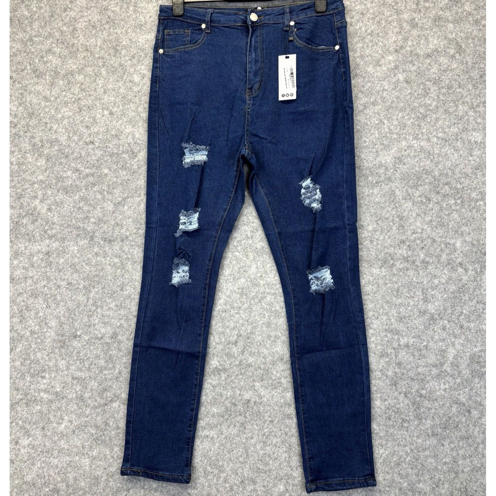 Boohoo Boohoo Skinny Jeans Women’s UK 16 High Rise Super Distressed Blue New With Tags Size 38" / US 16 / IT 52 - 2 Thumbnail