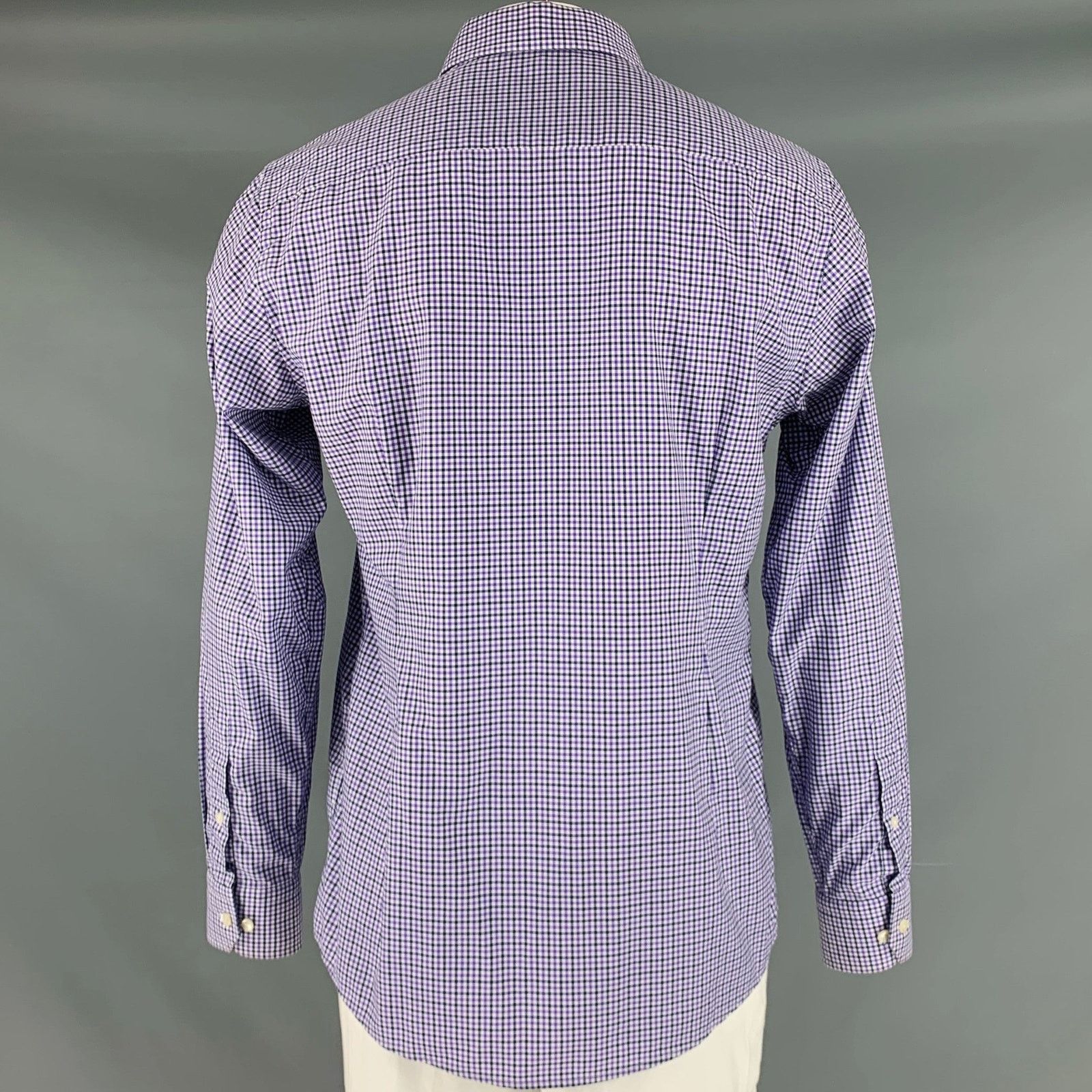 Eton ETON Purple Black White Checkered Cotton Slim Fit Shirt Size US XL / EU 56 / 4 - 4 Thumbnail