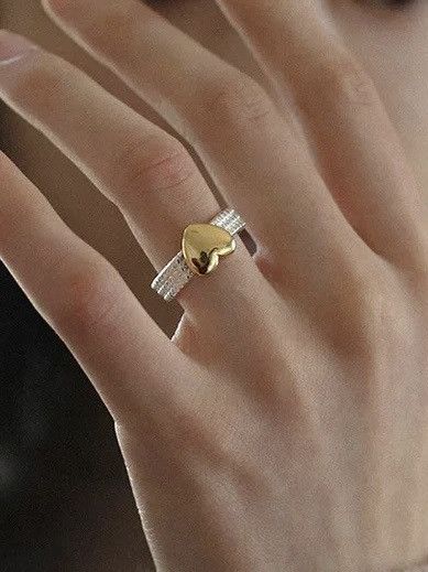 Jewelry Brass 2 Tone Heart Solid Ring Size ONE SIZE - 1 Thumbnail