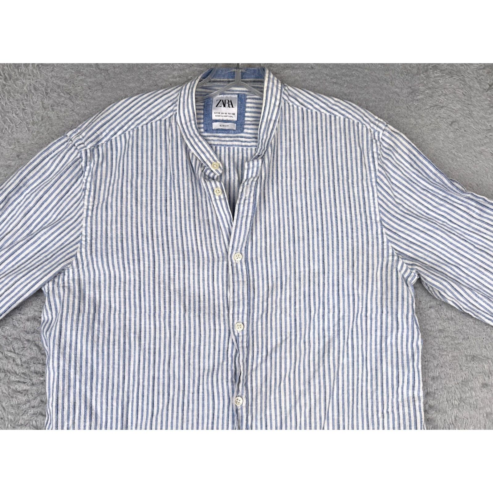 Zara Zara Shirt Women Medium Blue Stripe Button-Up Striped Slim Fit Size M / US 6-8 / IT 42-44 - 4 Thumbnail