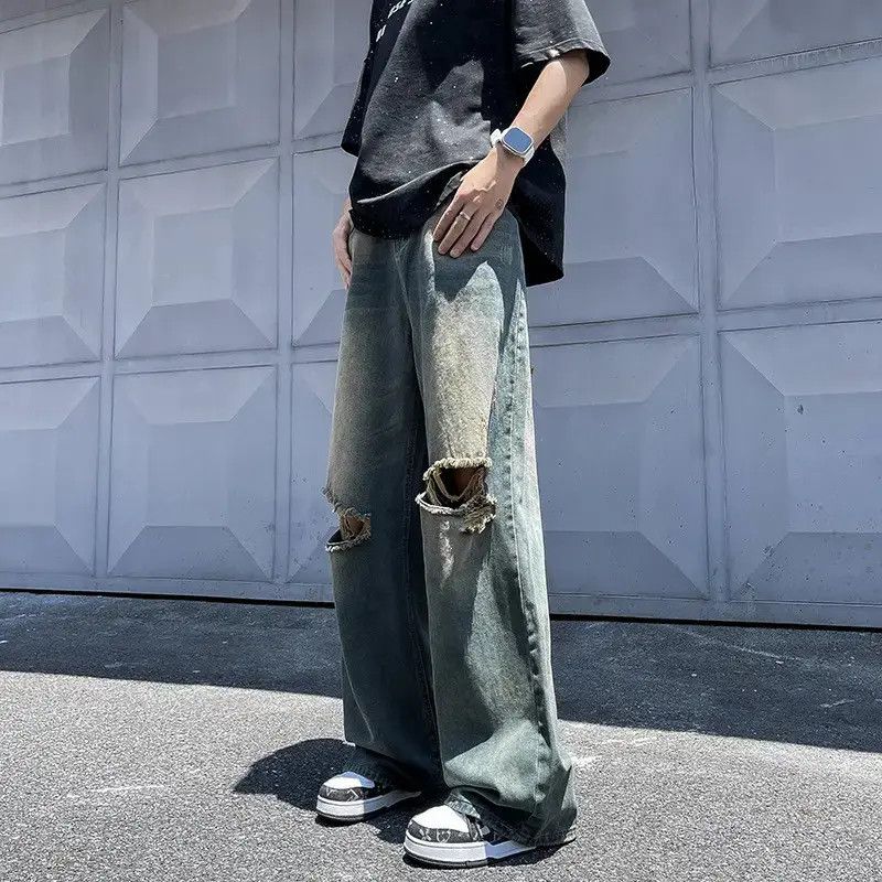 Japanese Brand Retro loose straight leg ripped jeans Size US 32 / EU 48 - 1 Thumbnail