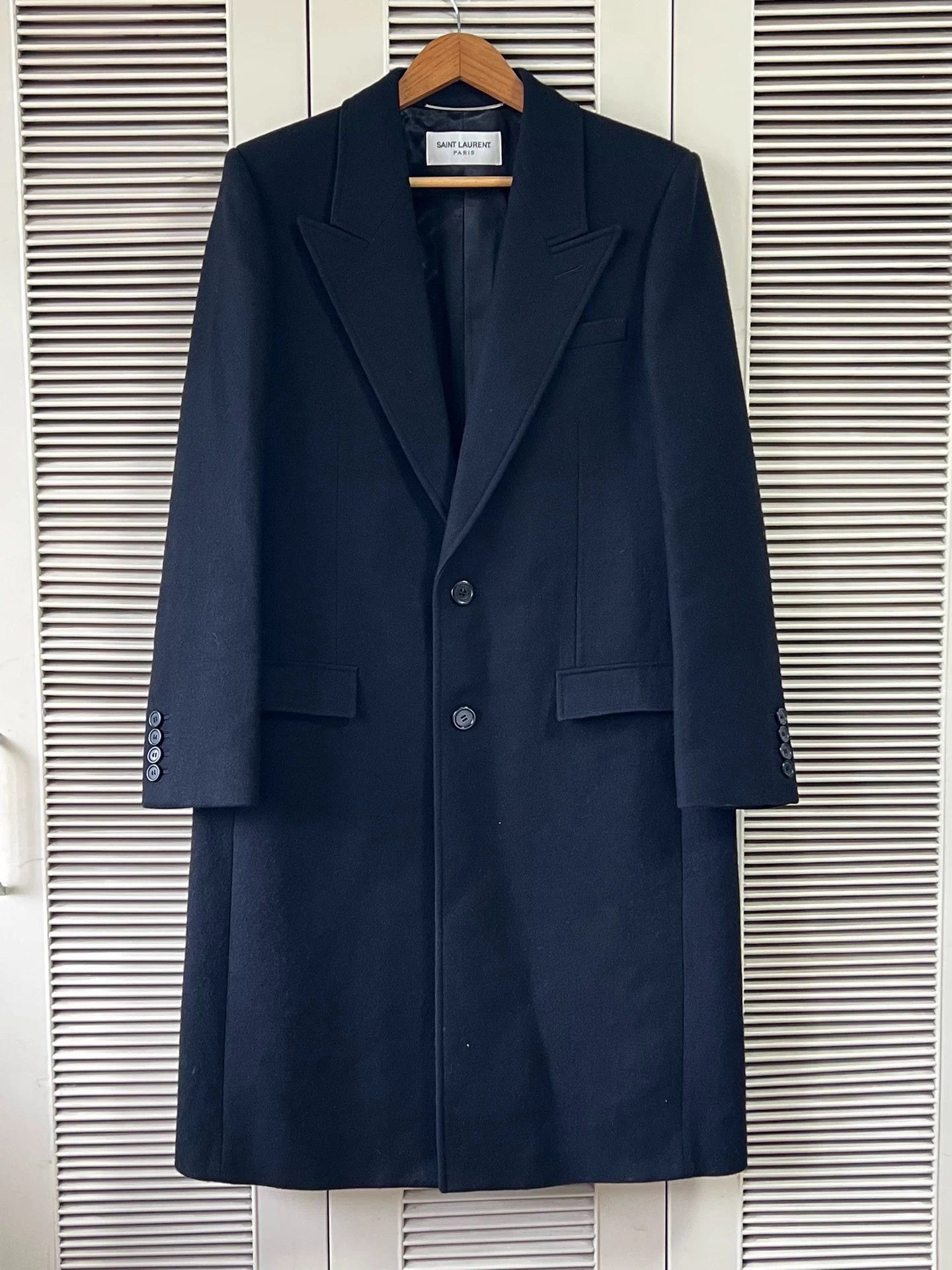 Saint Laurent Paris Saint Laurent men's long wool coat navy blue size 50 Size US M / EU 48-50 / 2 - 1 Thumbnail