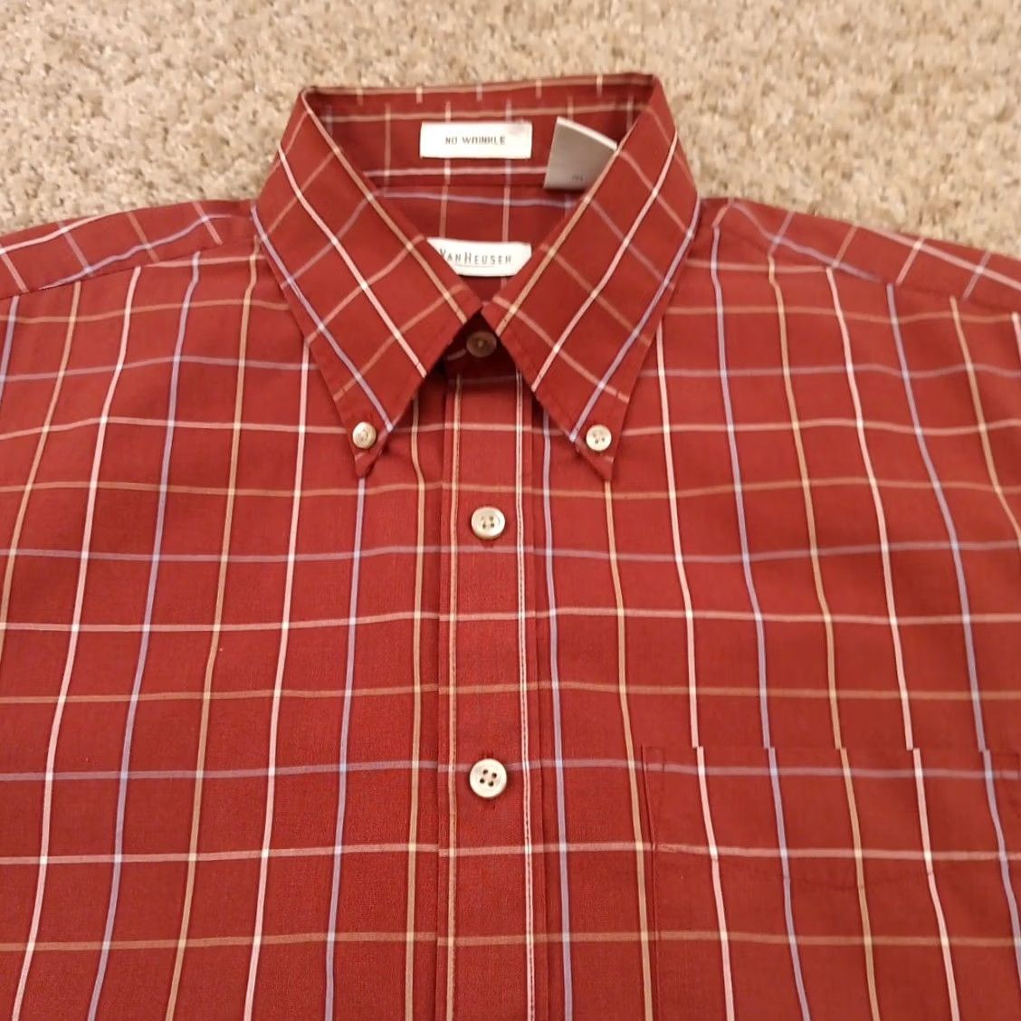 Van Heusen Van Heusen Shirt Mens M Orange Plaid Short Sleeve Button-Down Collared Size US M / EU 48-50 / 2 - 2 Thumbnail
