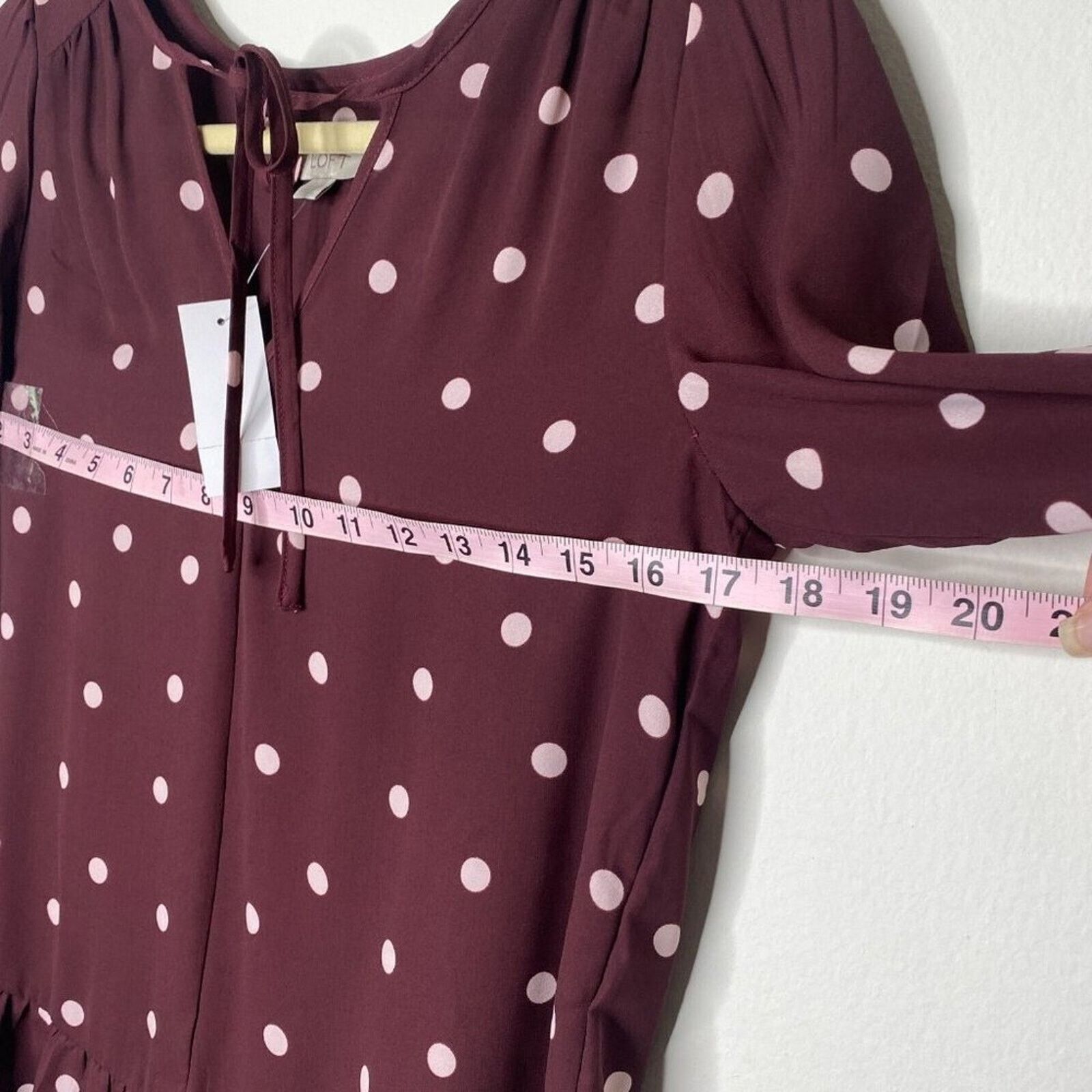 Loft Loft Burgundy Pink Polka Dot Tie Ruffle Hem Long Sleeve Top Size XXS / US 00 / IT 34 - 8 Thumbnail