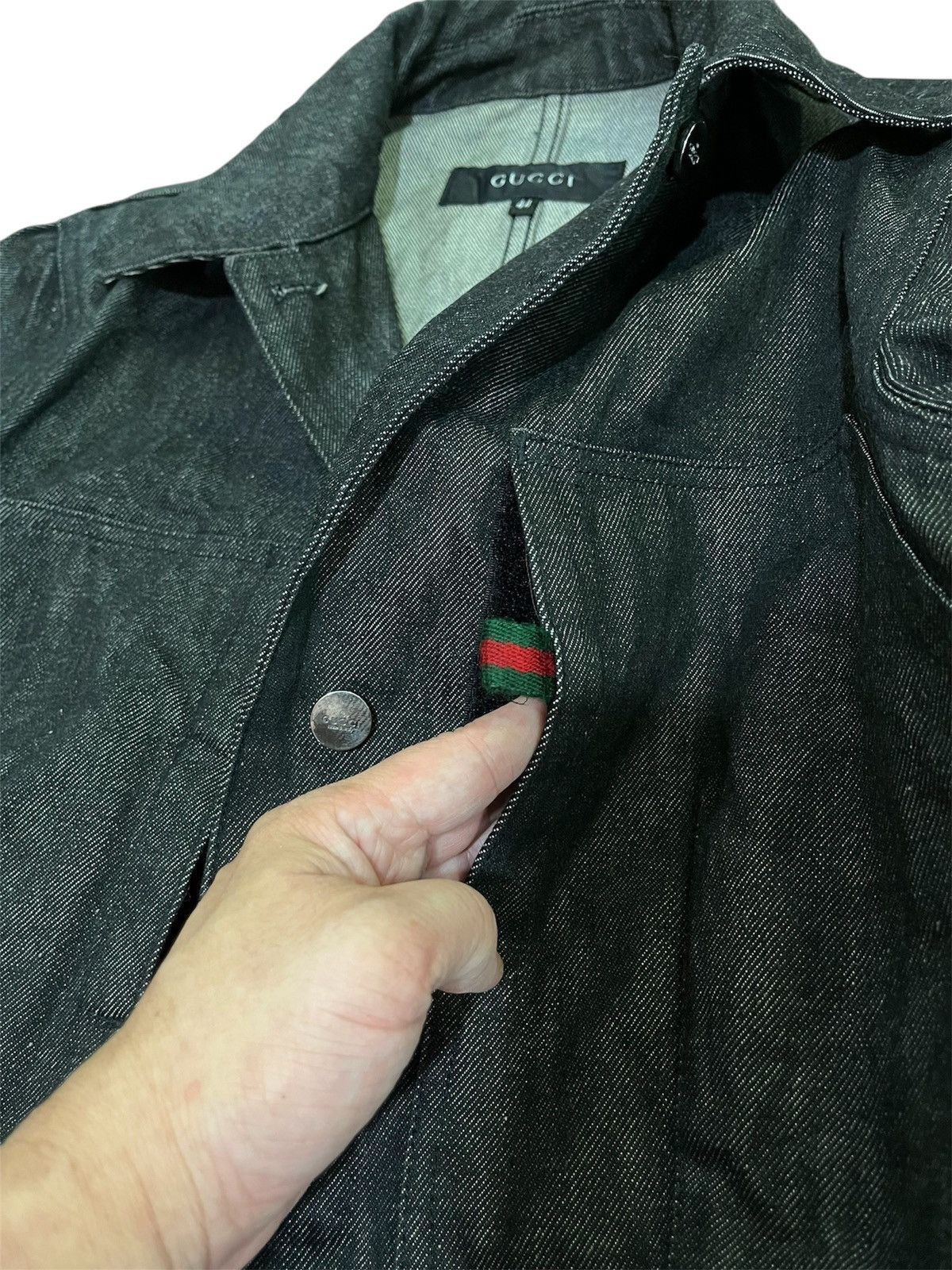 Gucci Vintage 90s Gucci by Tom Ford Web Denim Jacket Size L / US 10 / IT 46 - 2 Thumbnail