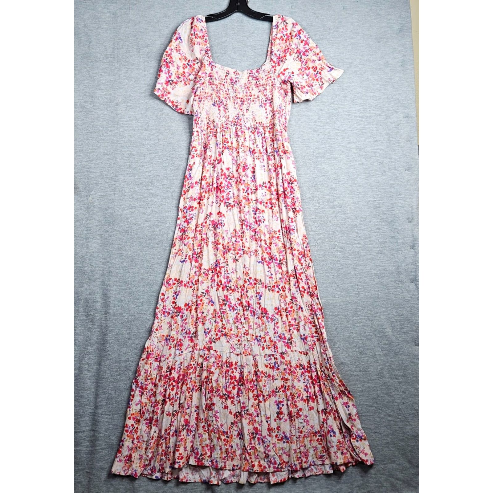 Vintage Love Stitch Women's Pink Floral Maxi Short Sleeve Dress L Size 36" / US 14 / IT 50 - 3 Thumbnail