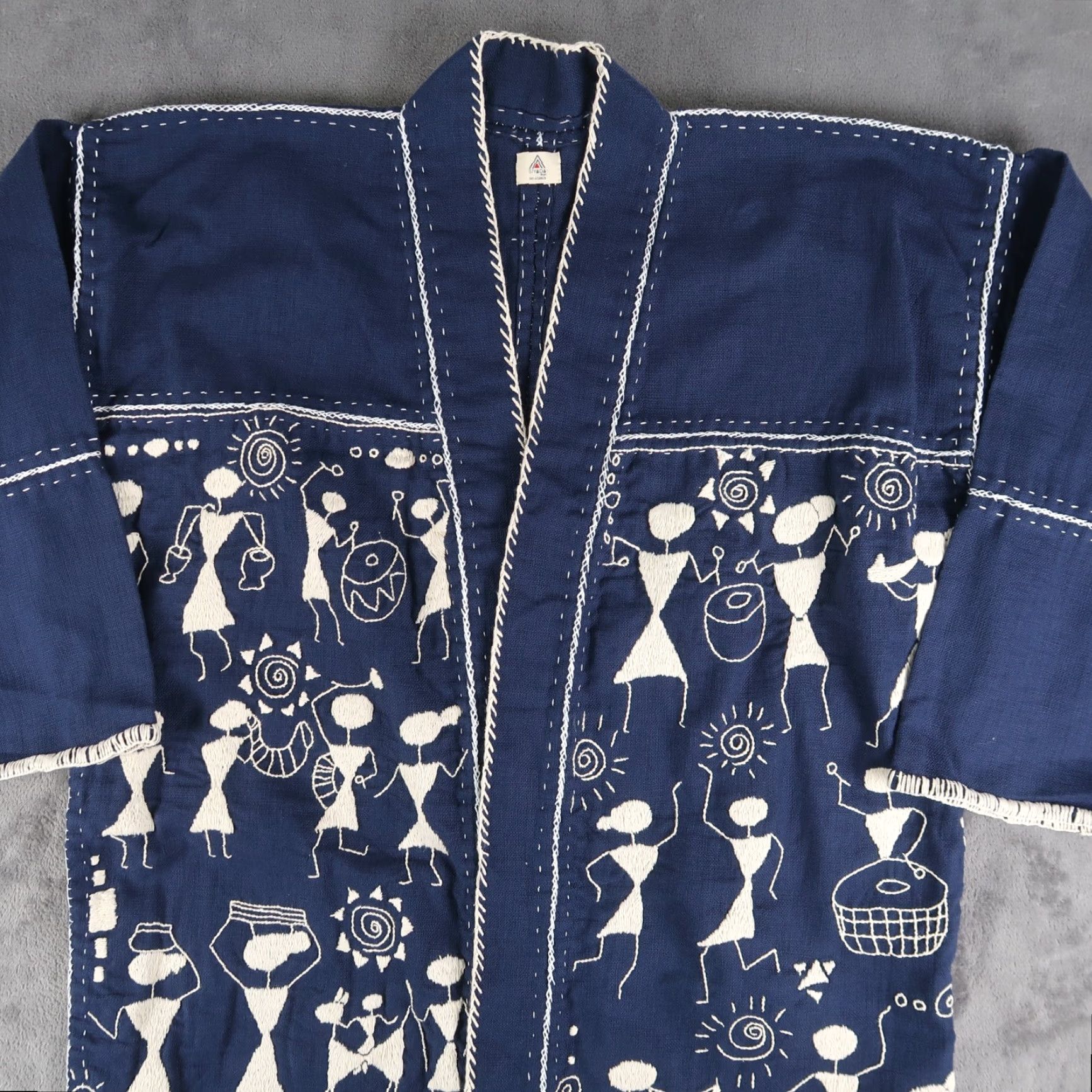 Vintage VINTAGE Hand Embroidered Long Cardigan Jacket One Size Blue Tribal From Thailand Size ONE SIZE - 3 Thumbnail