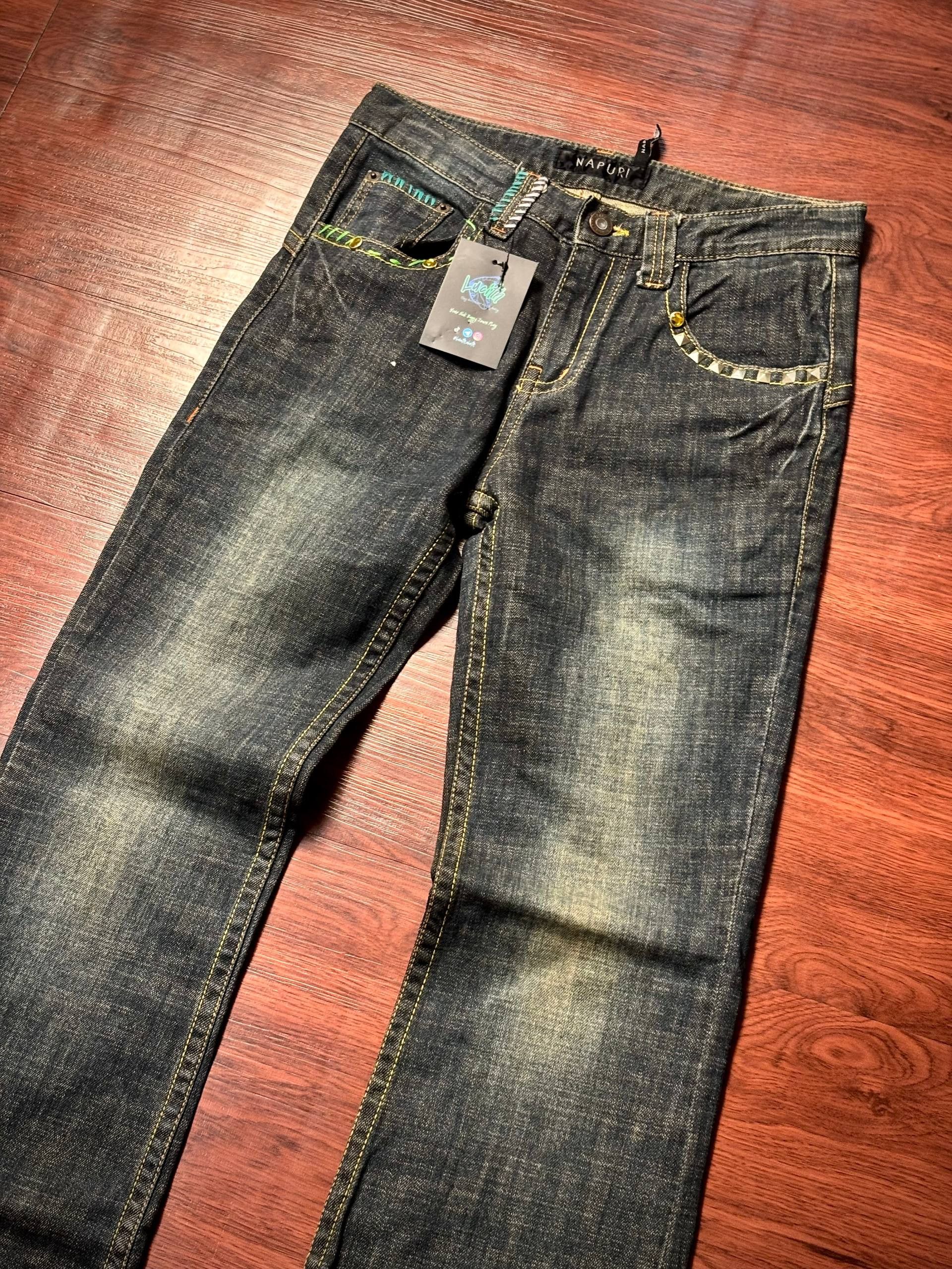 Issey Miyake Vintage 00s Napuri Jeans Dragon Patch Hit Flare Denim Pants Size 28" / US 6 / IT 42 - 4 Thumbnail