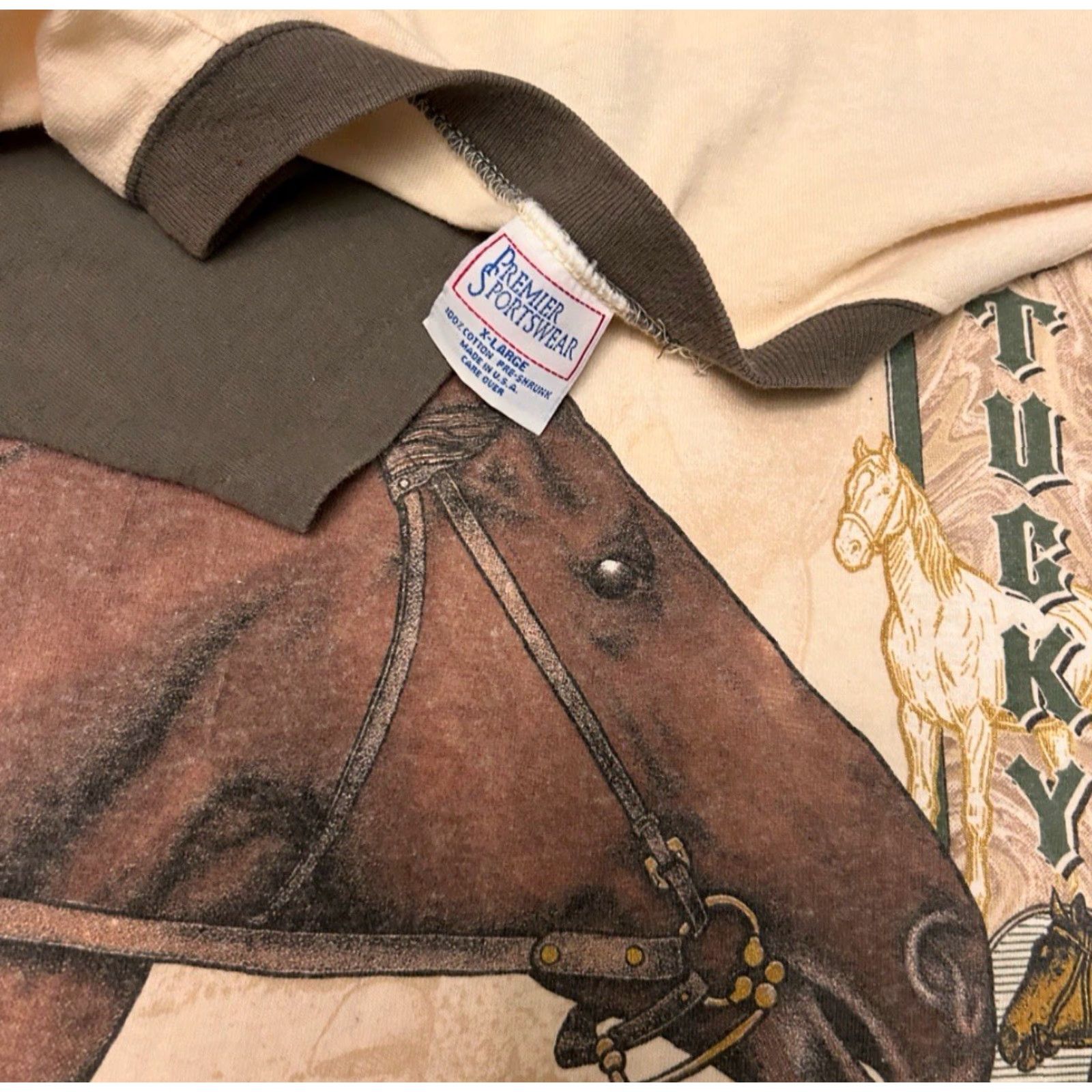 Vintage VINTAGE Kentucky Derby Horses VTG Shirt Mens XL 1990s Horse Racing Beige Short Sleeve T-Shirt Size US XL / EU 56 / 4 - 3 Thumbnail