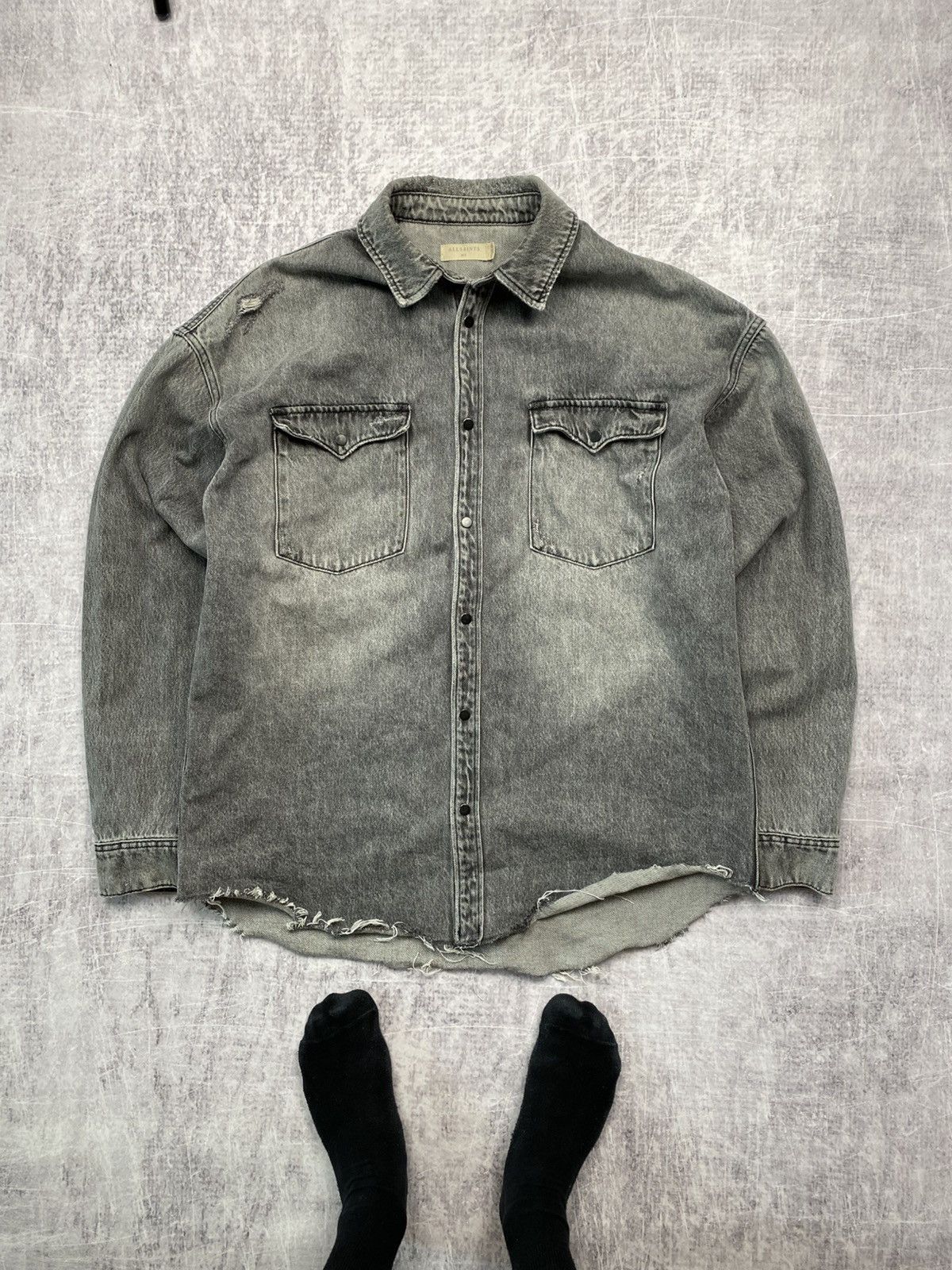 Allsaints Allsaints gray destroyed denim jacket Size US M / EU 48-50 / 2 - 1 Thumbnail
