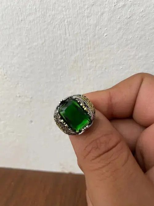 Japanese Brand Mystic Zircon Green Color Carved Ring (size 7-12) Size ONE SIZE - 2 Thumbnail