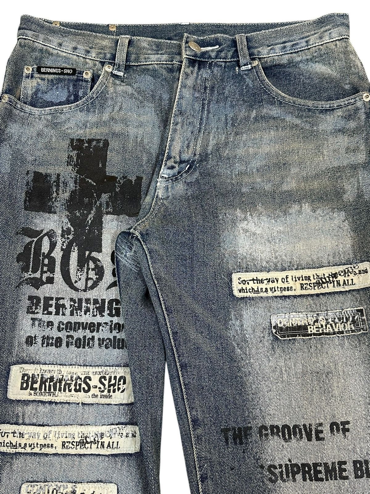If Six Was Nine Vintage Japanese Brand Punk Embroidered Style Wide Leg Jeans Size US 31 - 4 Thumbnail