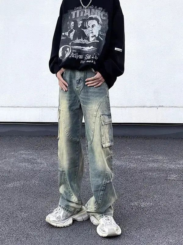 VIBE Vintage washed yellow clay workwear hip-hop jeans Size US 32 / EU 48 - 2 Thumbnail