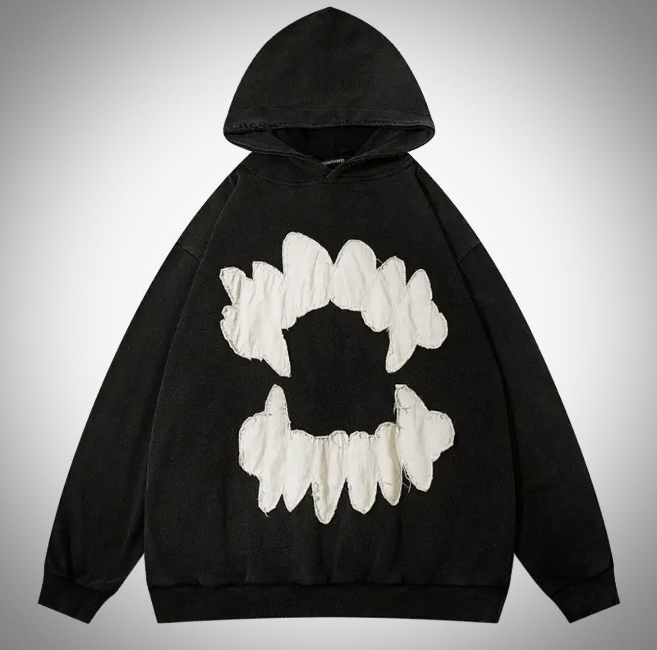 image of Vintage Weathered Stone Black Washed Teeth Hoodie, Men's (Size Medium)