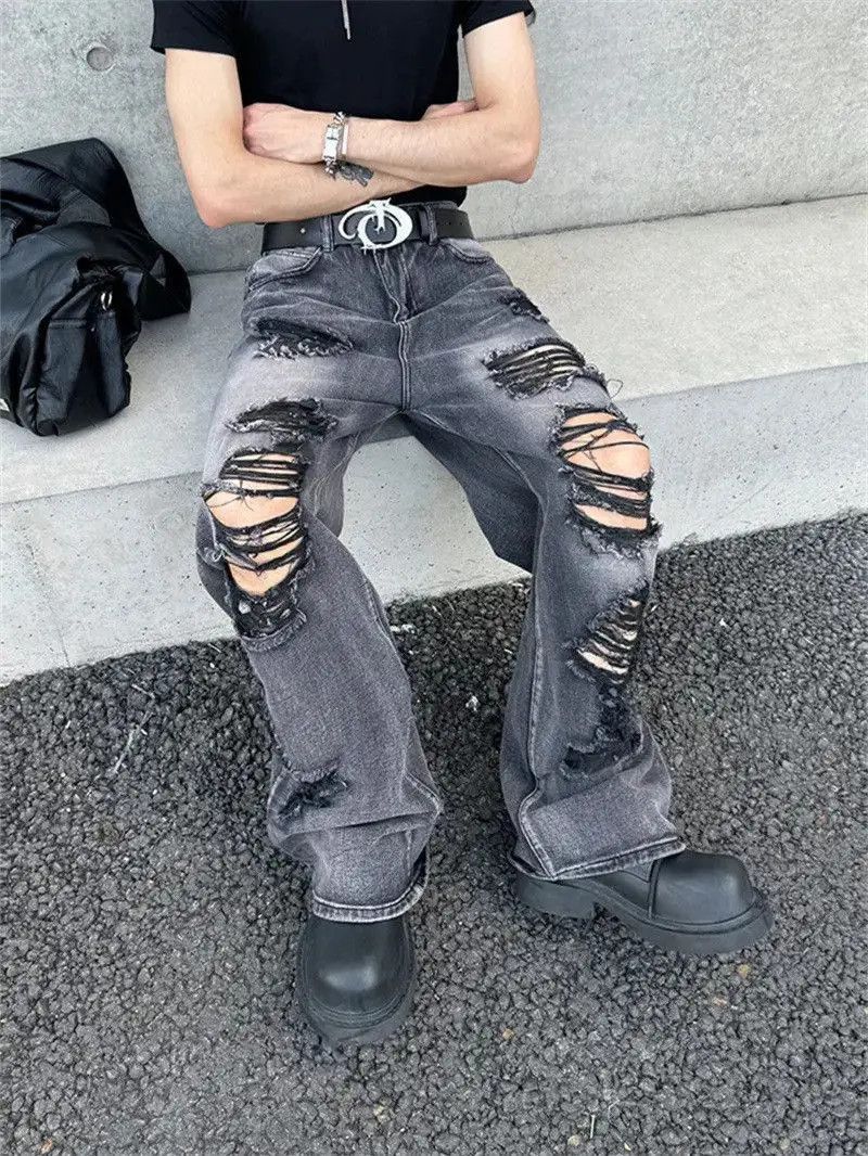 Japanese Brand Retro loose wide leg ripped jeans Size US 32 / EU 48 - 3 Thumbnail