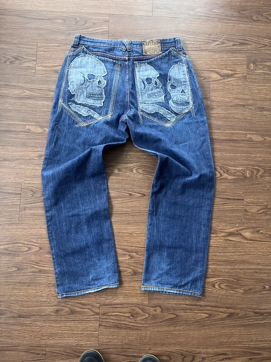 image of Artful Dodger Baggy Skull Jeans 38 in Denim, Men's