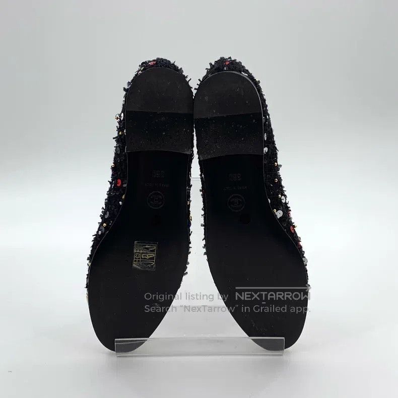 Chanel Chanel Black round toe woven coarse tweed sequin casual fl Size US 7.5 / IT 37.5 - 5 Thumbnail