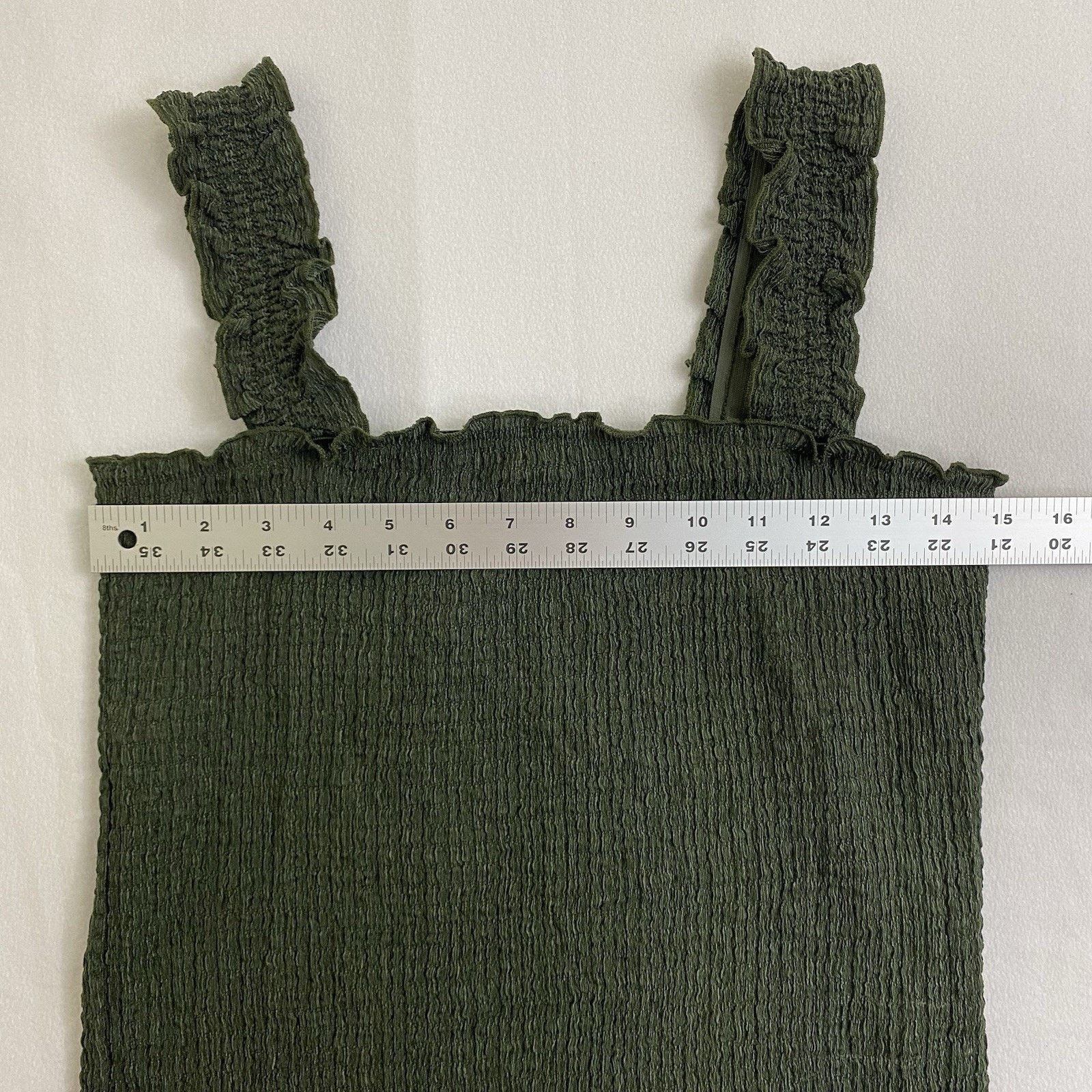 Other Large Olive Green Smocked Crop Tank Top Ruffled Square Neck Size L / US 10 / IT 46 - 4 Thumbnail