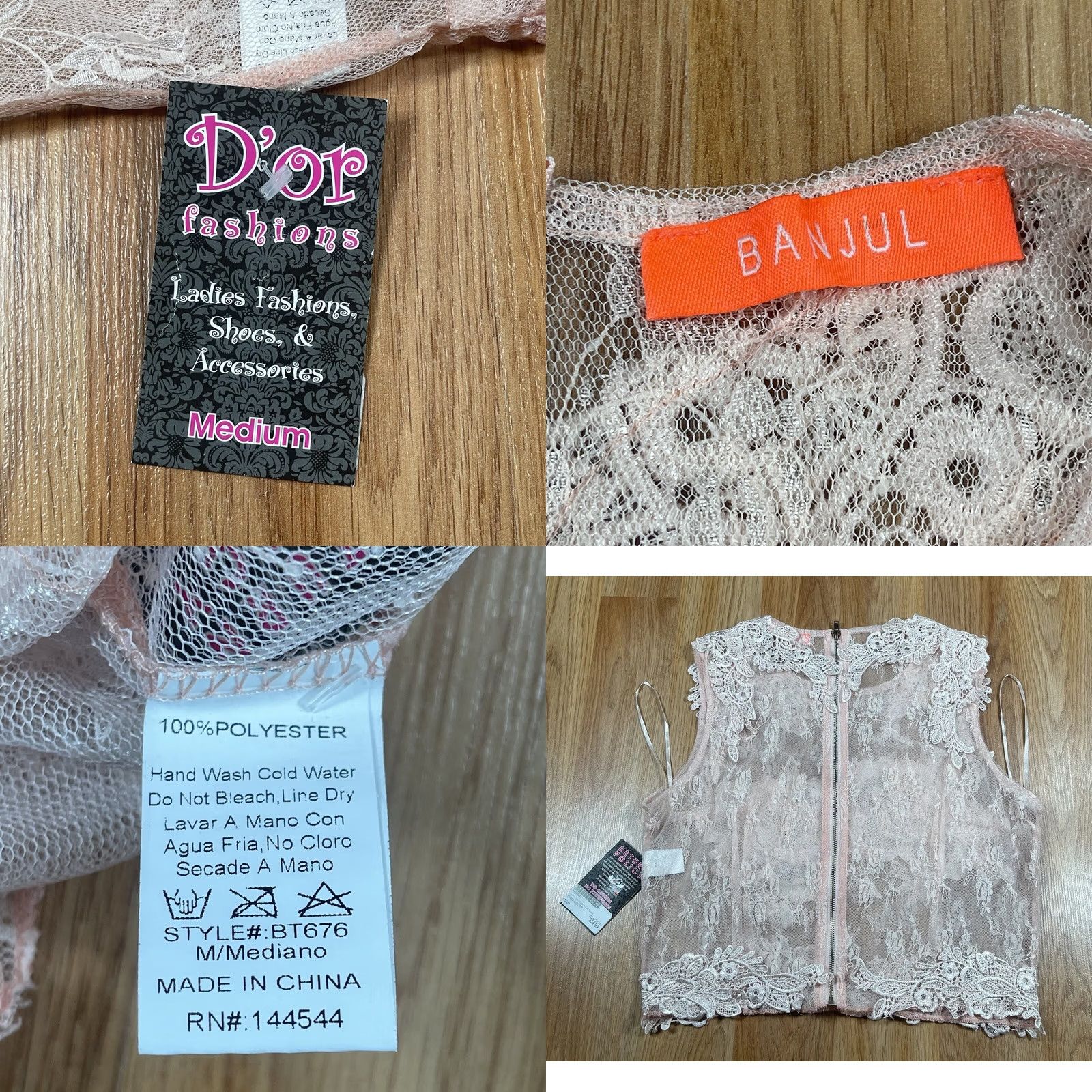 Vintage D’or Banjul Top Womens M Medium Peach Lace Sleeveless 100% Polyester NWT Size M / US 6-8 / IT 42-44 - 8 Thumbnail