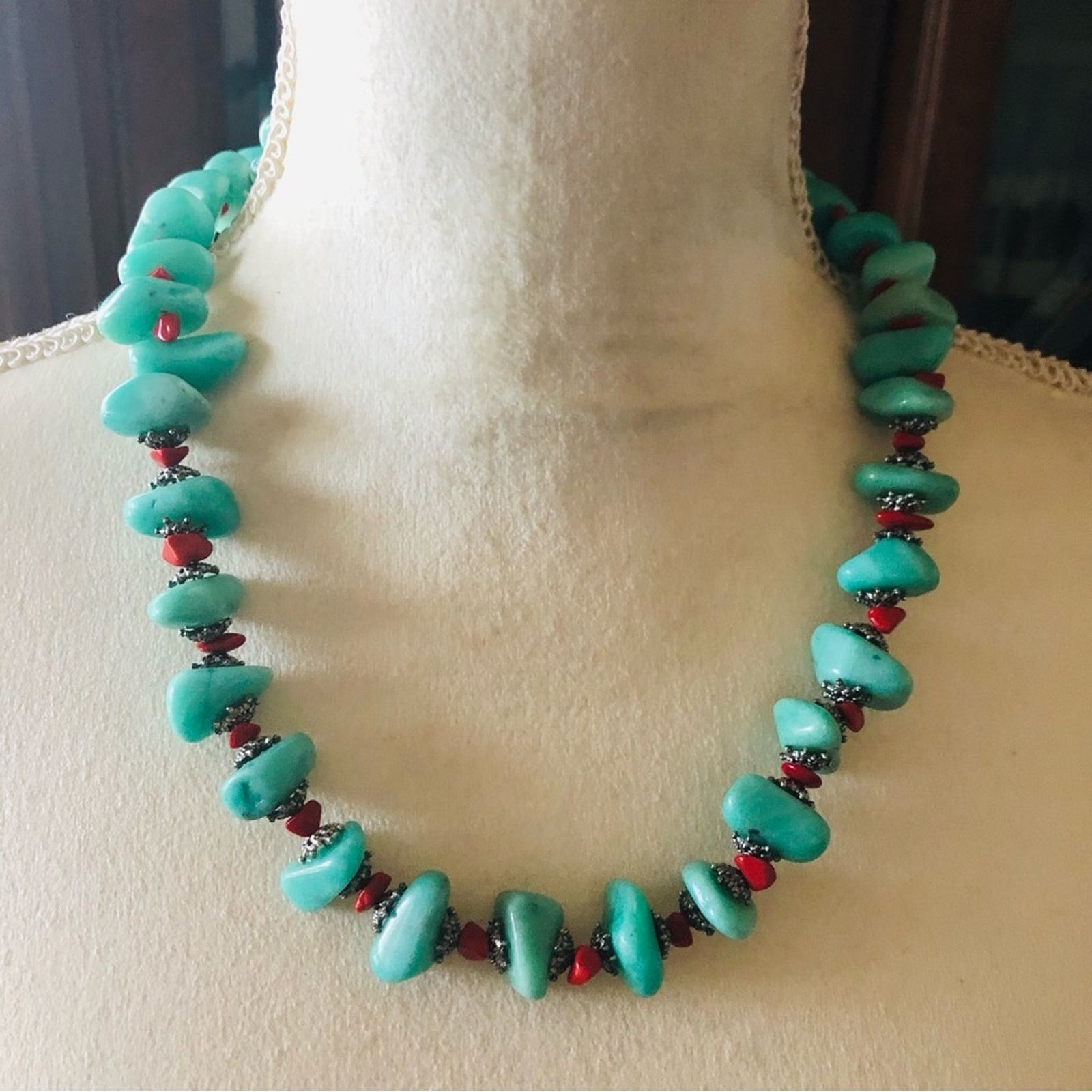 Handmade Hand crafted southwest style green chalcedony coral necklac Size ONE SIZE - 2 Thumbnail