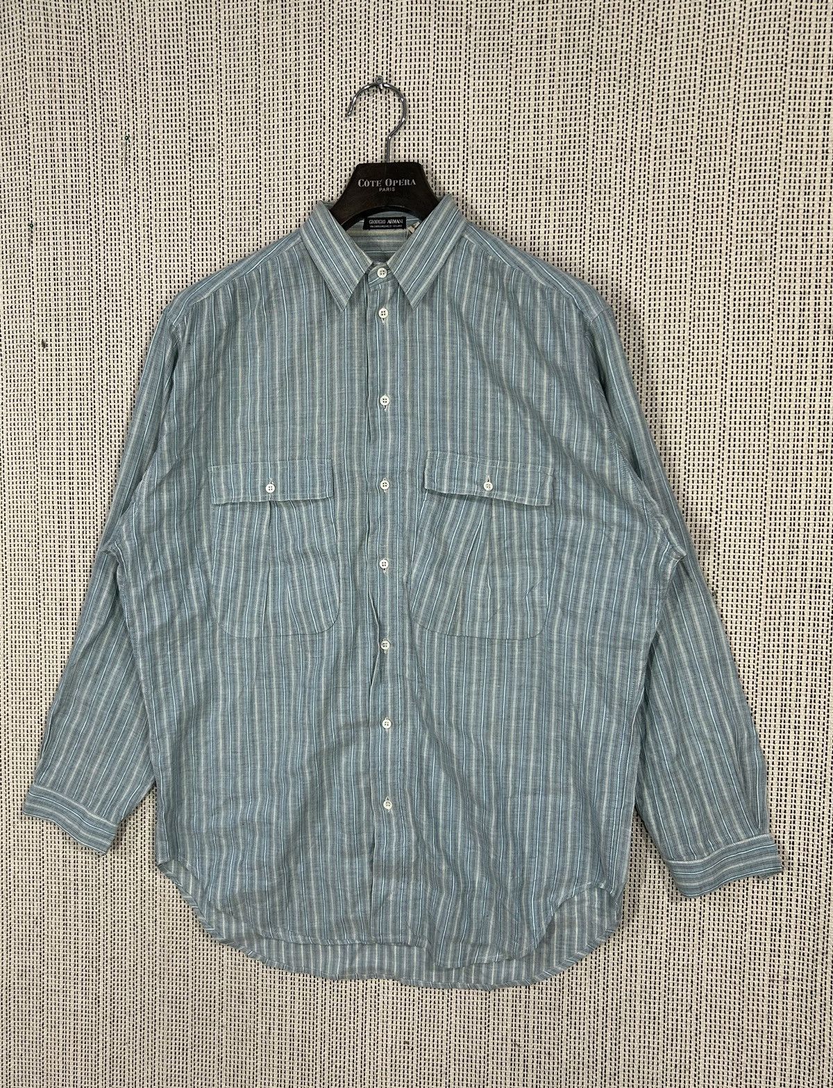 Giorgio Armani Vintage 80s giorgio armani black label shirt striped linen Size US XL / EU 56 / 4 - 3 Thumbnail