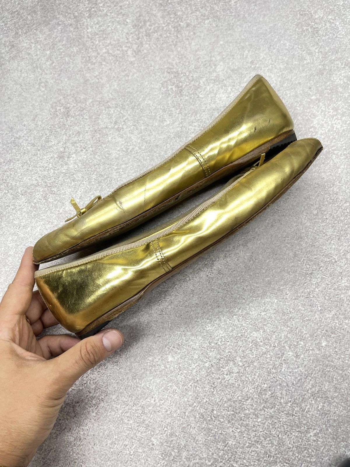 Prada Vintage Leather Prada Ballet Flats Shoes Gold Retro Luxury Size US 8.5 / IT 38.5 - 6 Thumbnail