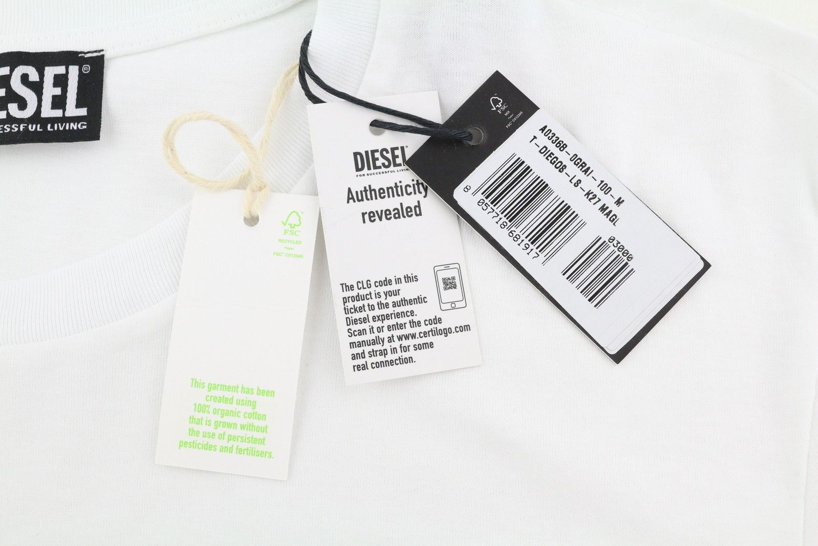 Diesel T-DIEGOS-LS-K27 M White Cotton Tricot T-Shirt 40988 Size US M / EU 48-50 / 2 - 6 Thumbnail