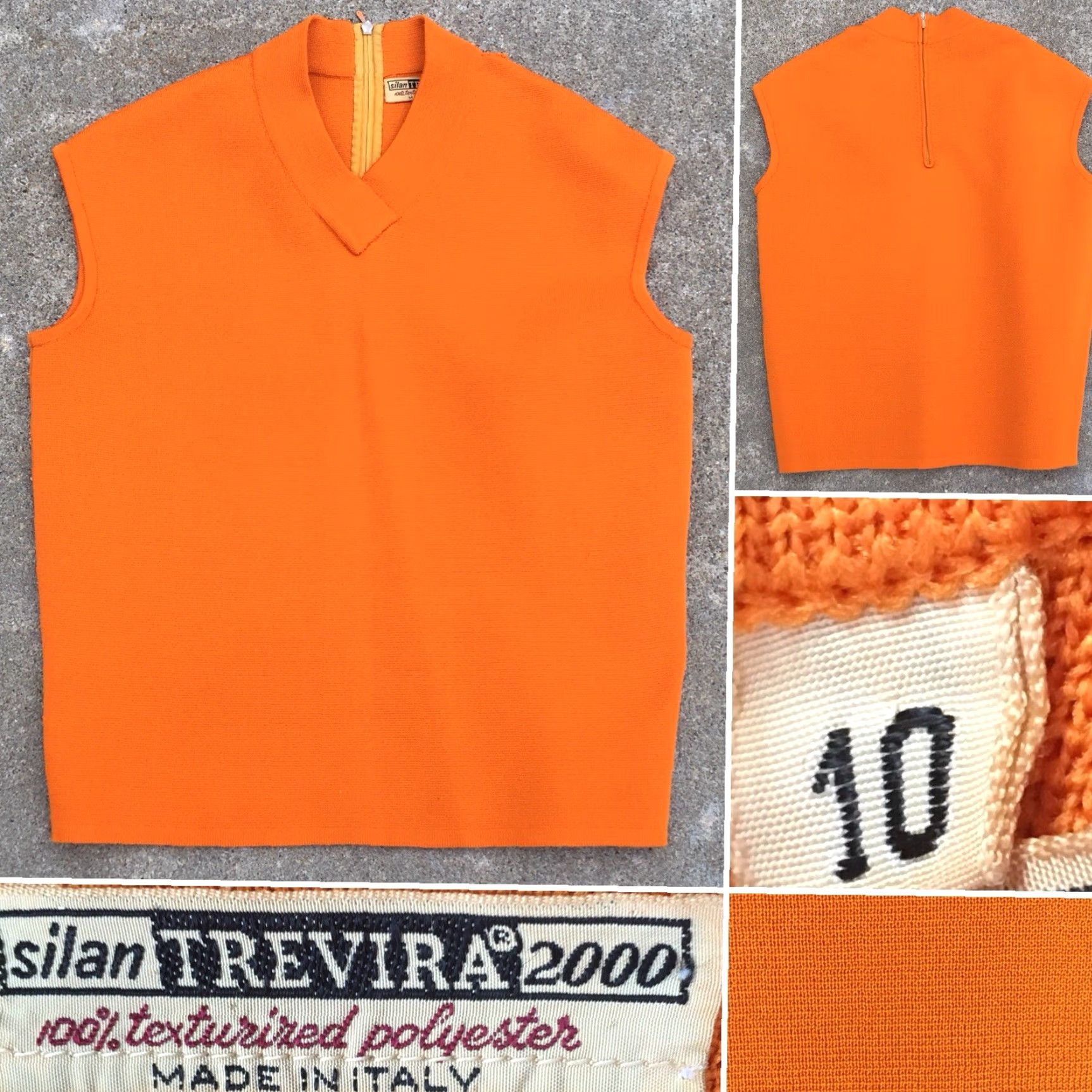 Vintage VINTAGE silan TREVIRA 2000 Made In Italy Texturized Polyester Sleeveless Top 60s Orange Women Womens Mod GoGo 1960s Shirt Size L / US 10 / IT 46 - 2 Thumbnail