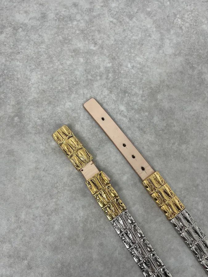 Roberto Cavalli 2000s Roberto Cavalli Golden & Silver Crocodile Skin Effect Leather Belt Size ONE SIZE - 4 Thumbnail
