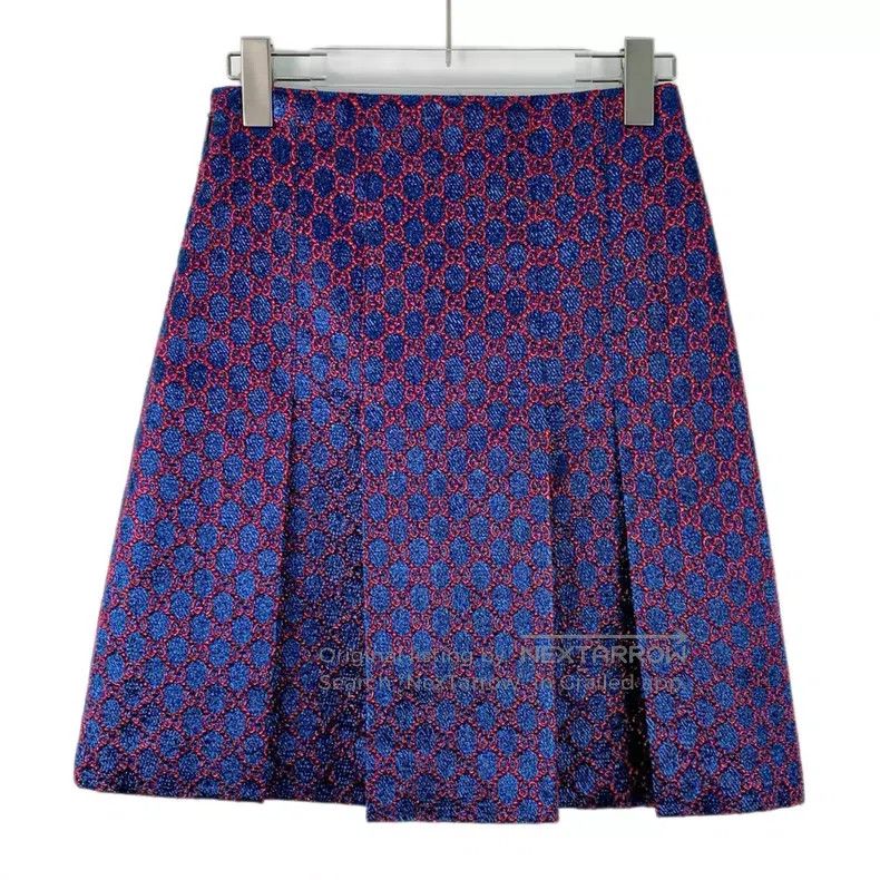 Gucci Gucci Blue logo jacquard full print casual pleated skirt s Size 25" / US 0 / IT 36 - 2 Thumbnail