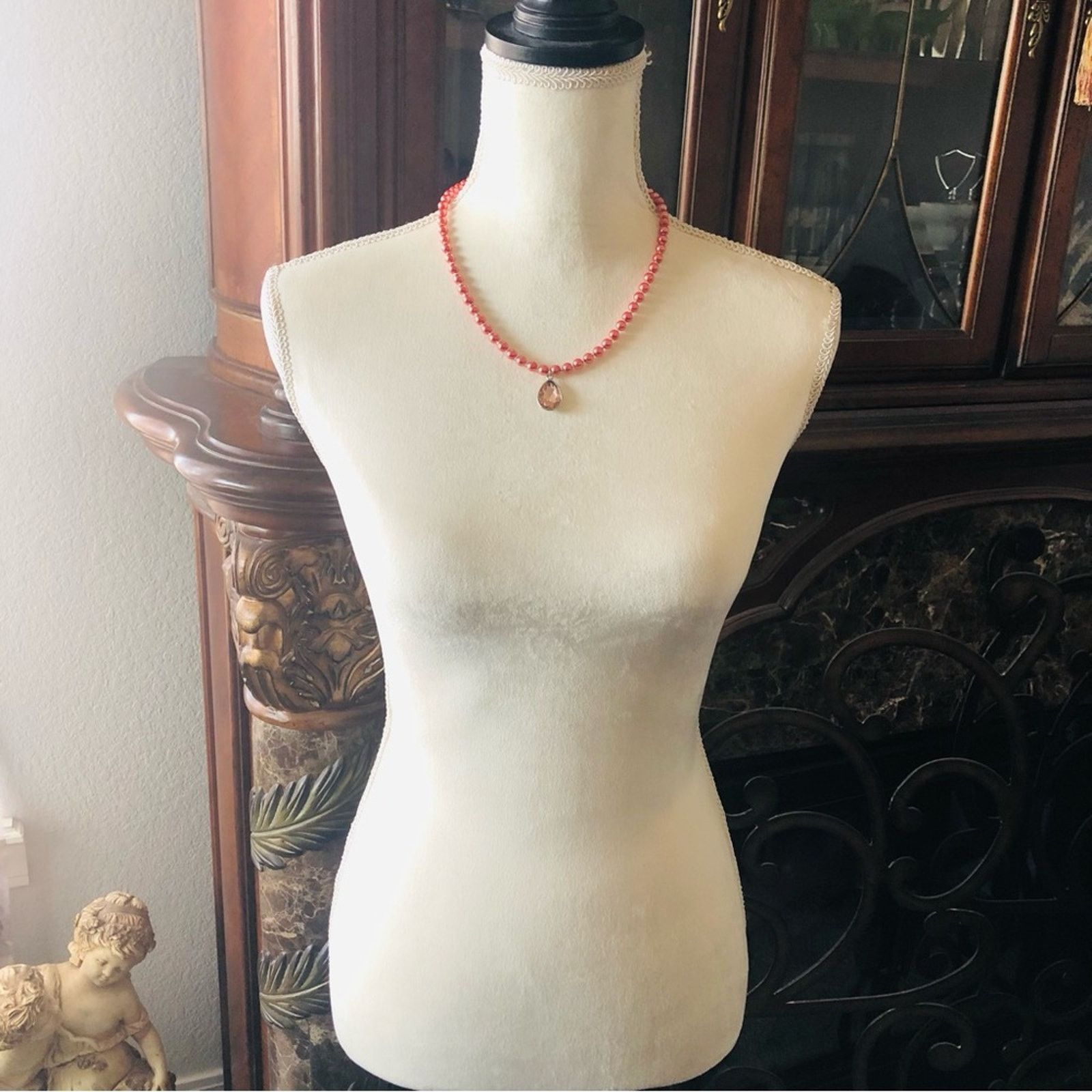 Handmade Handcrafted repurpose antique rose teardrop Pearl necklace Size ONE SIZE - 6 Thumbnail