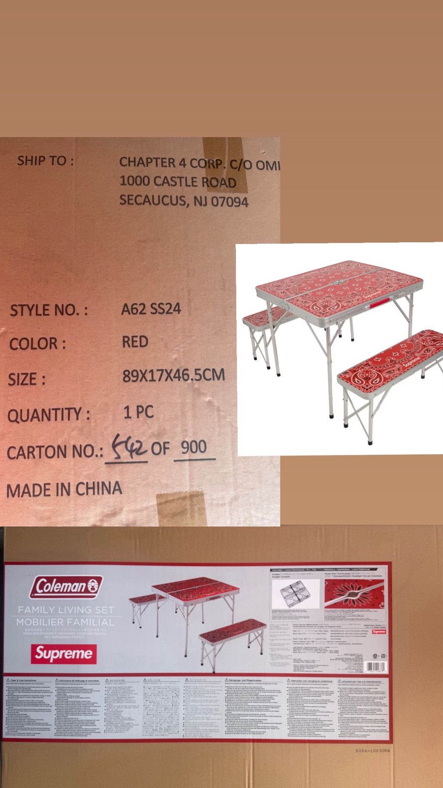 Supreme (NEW) Supreme Coleman Folding Table Set (One Size, Red) Size ONE SIZE - 4 Thumbnail