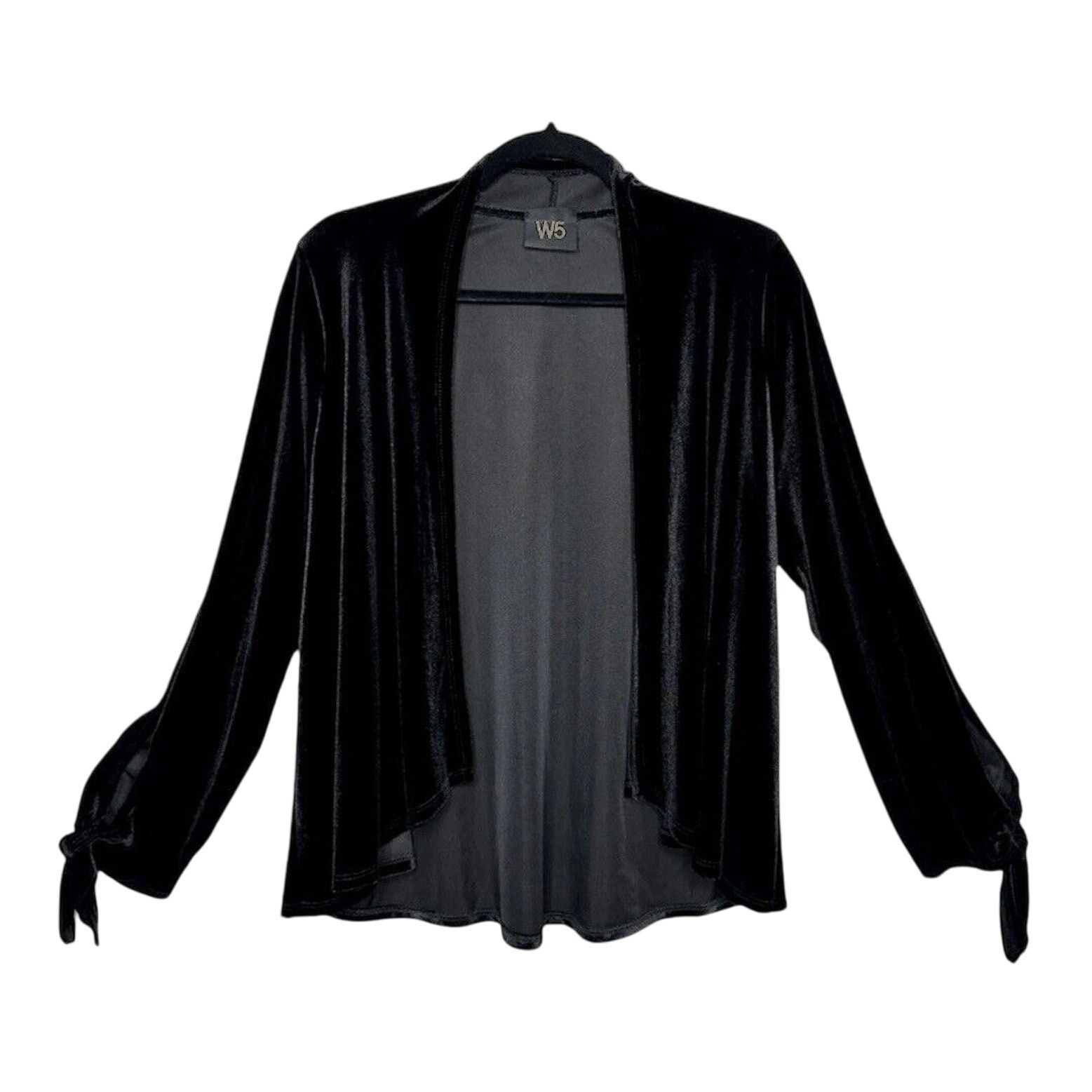 Other Jet Black Velvet Waterfall Open Cardigan Long Sleeve Ties M Size M / US 6-8 / IT 42-44 - 1 Thumbnail