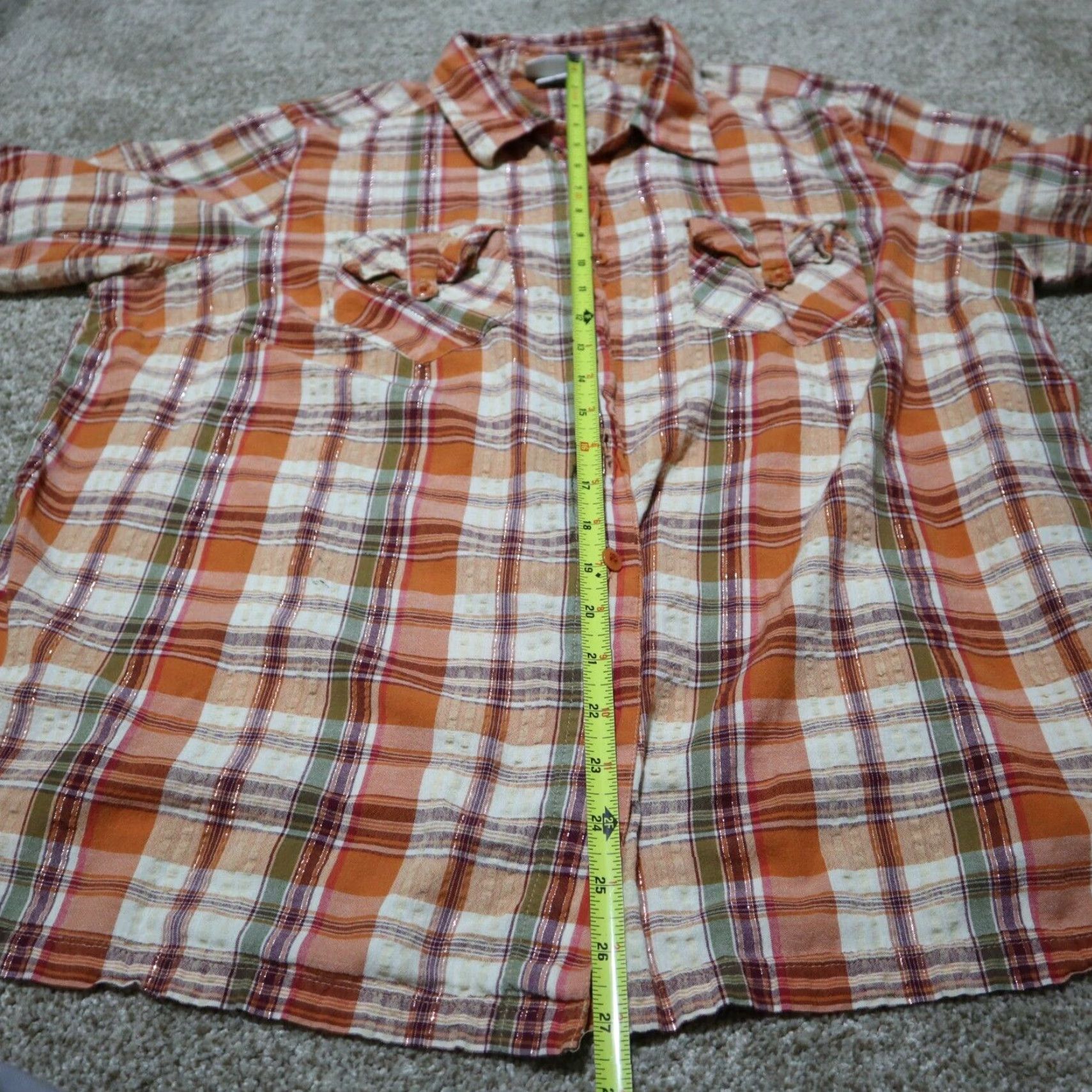 Essentials Essentials Plaid Button Front Shirt Tunic Blouse Women's Regular 18/20 Orange Size XXL / US 16-18 / IT 52-54 - 7 Thumbnail