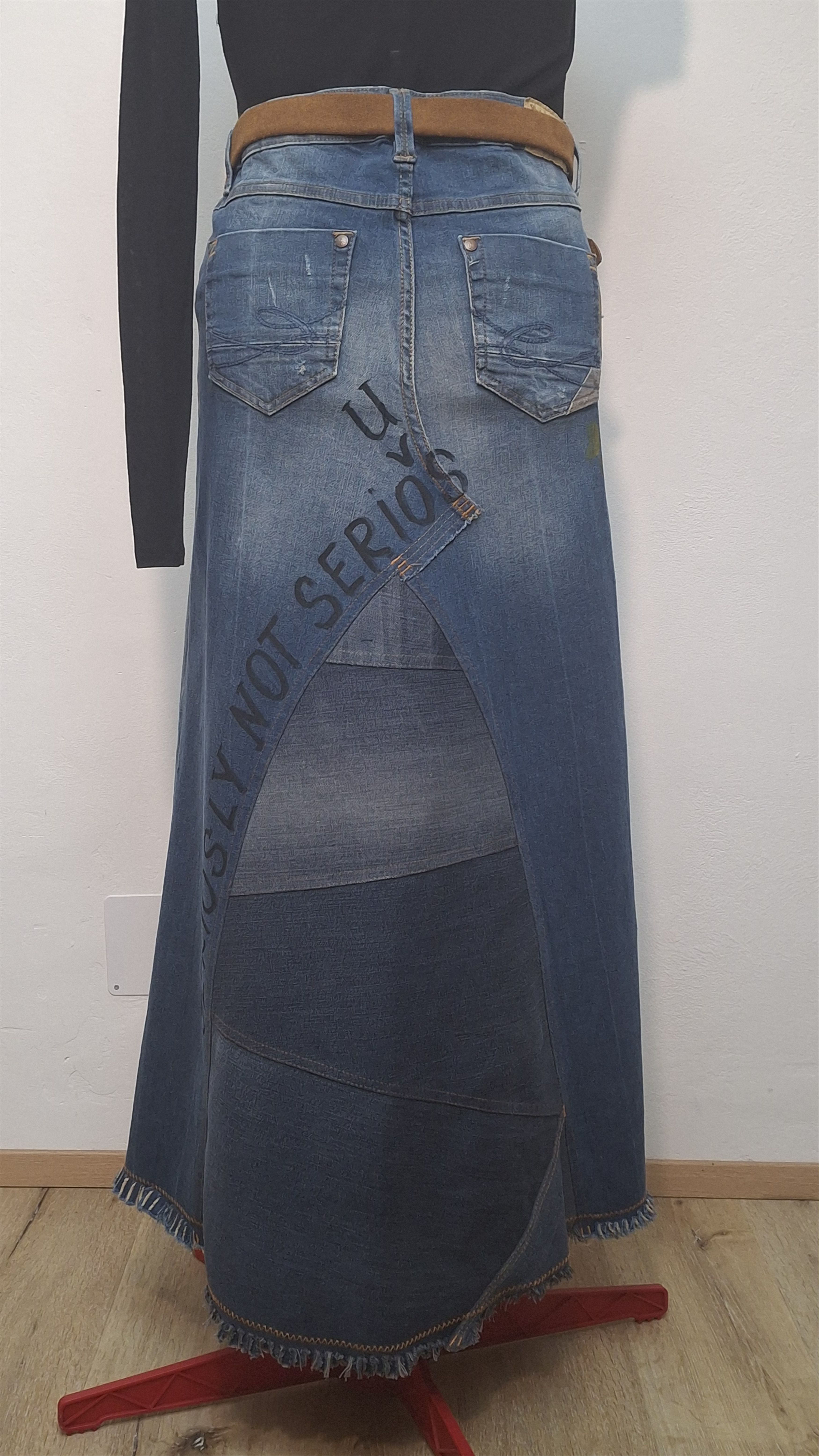 Handmade Reworked Denim Maxi Skirt M Size 32" / US 10 / IT 46 - 3 Thumbnail