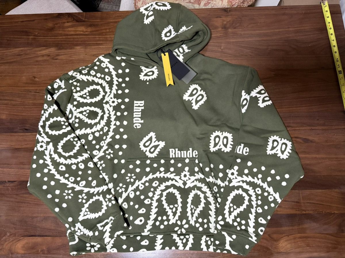 RHUDE Bandana-Print Hoodie Green Hooded Sweatshirt Size
