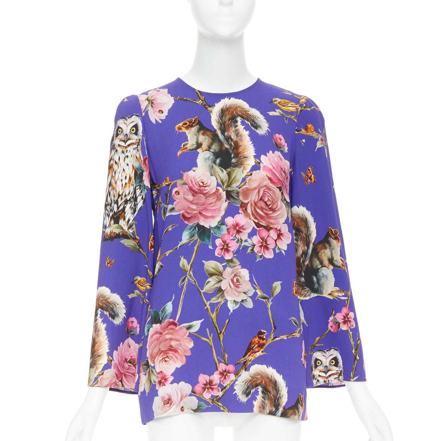 Dolce & Gabbana DOLCE GABBANA purple pink squirrel floral print cropped sleeve tunic top IT38 XS Size XS / US 0-2 / IT 36-38 - 1 Thumbnail