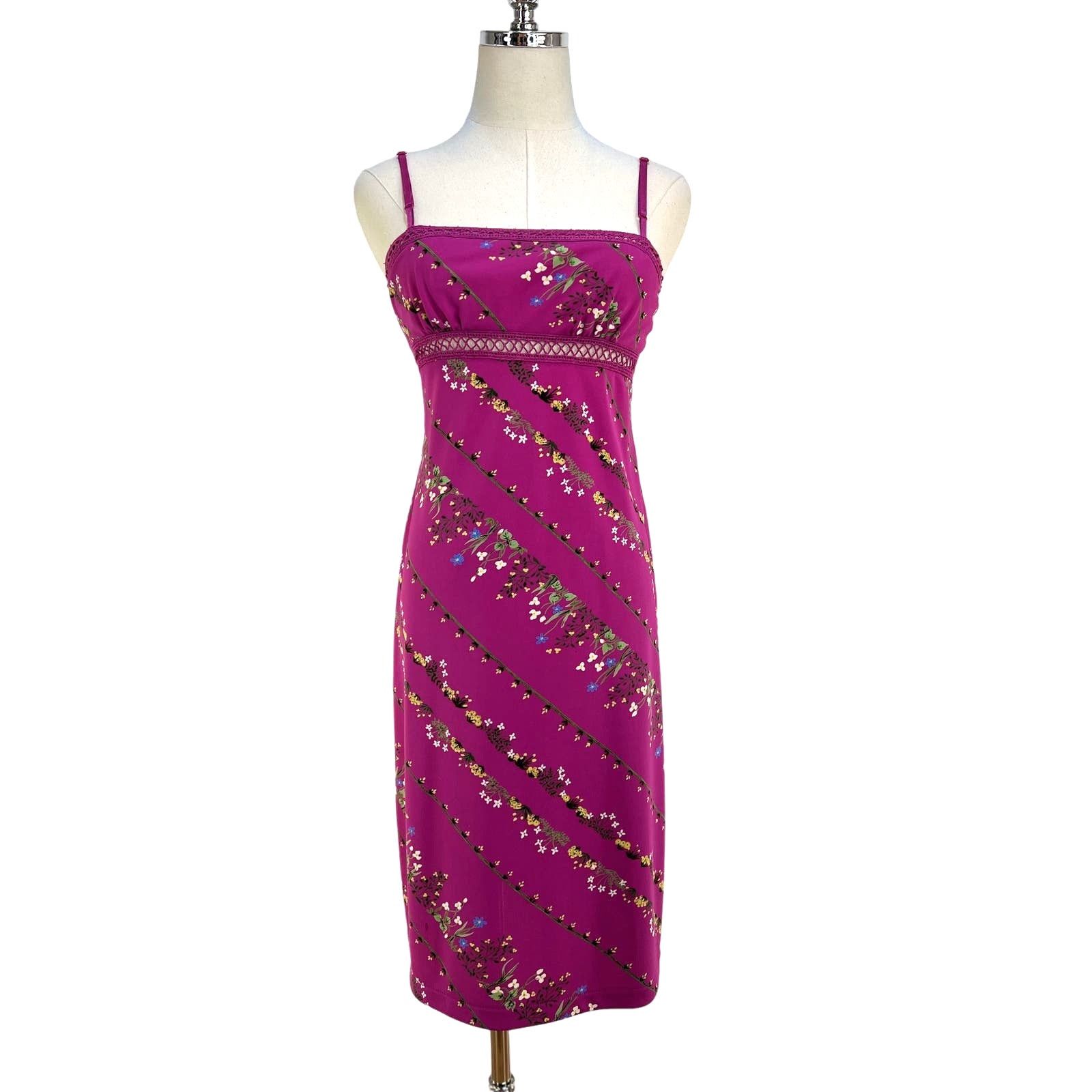 Bcbgmaxazria × Vintage Vintage BCBG Spaghetti Strap Dress Pink Floral Size S / US 4 / IT 40 - 1 Thumbnail