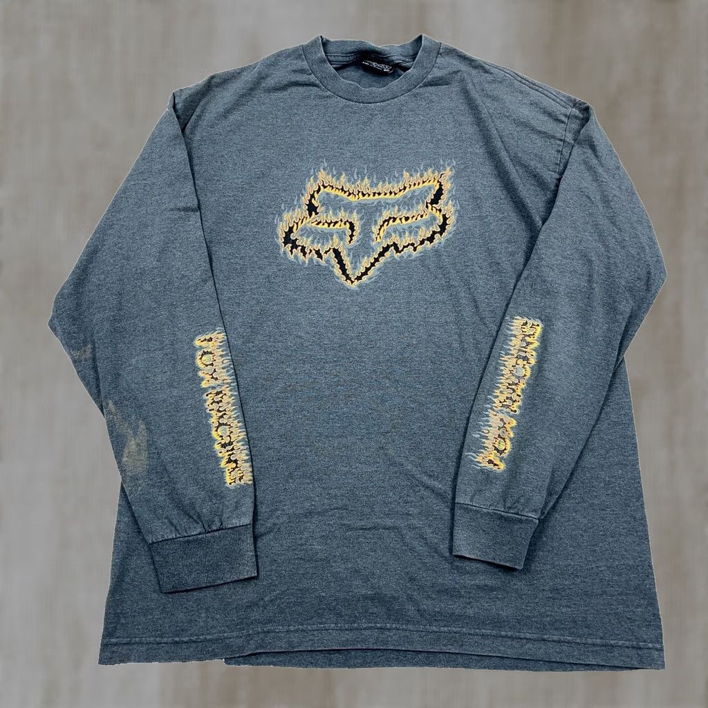Vintage Vintage Fox Racing Shirt Men XL Gray Long Sleeve Fire Flames Skate Grunge Y2K Size US XL / EU 56 / 4 - 1 Thumbnail