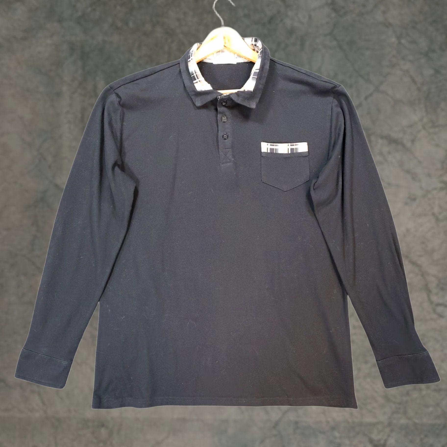 Vintage COOFANDY Polo Shirt Mens Medium Black Long Sleeve Plaid Trim Pocket Uniform Casual Shirt Size US M / EU 48-50 / 2 - 1 Thumbnail