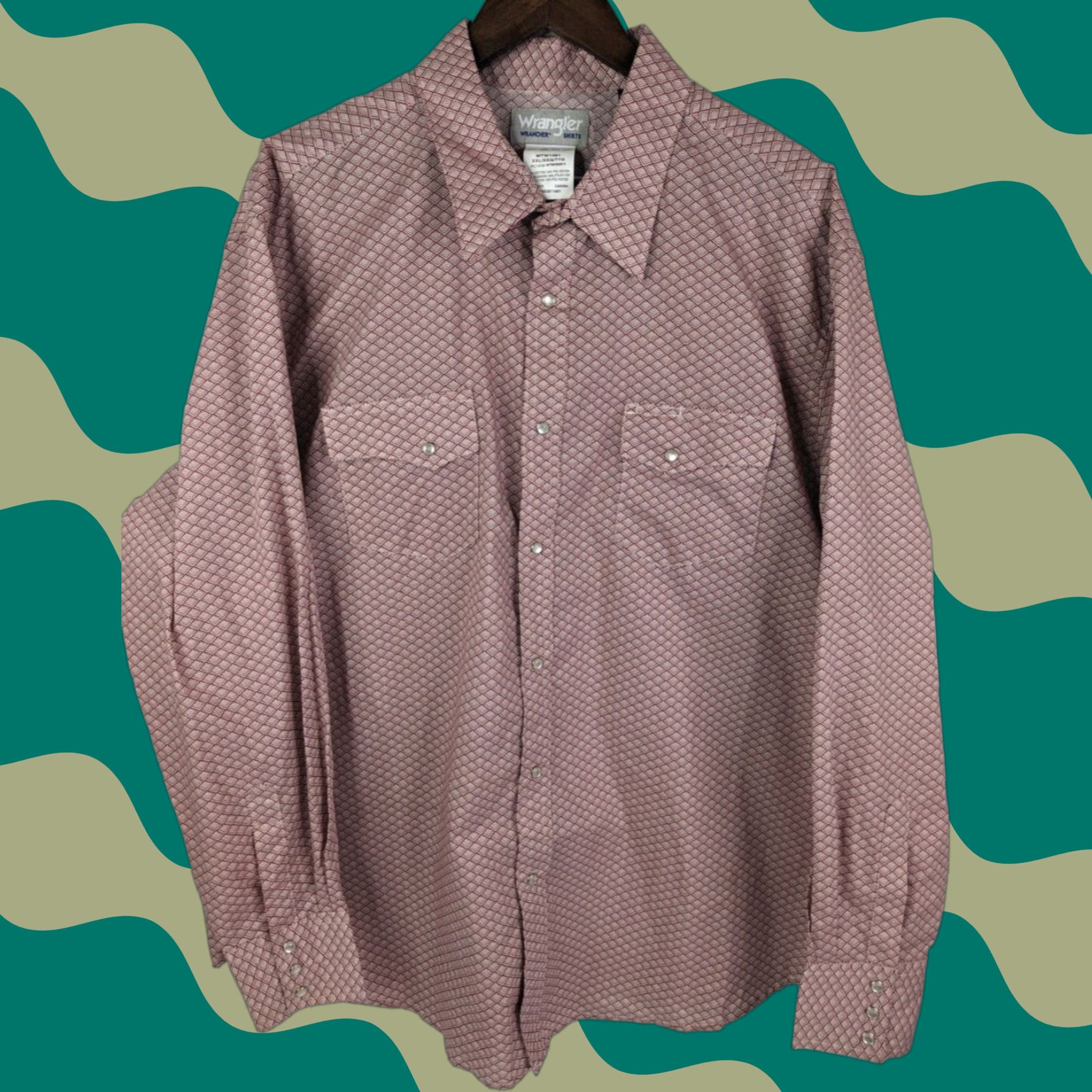 Wrangler VINTAGE Wrangler Wrancher Red Geometric Pearl Snap Western Long Sleeve Shirt Men’s 2XL Size US XXL / EU 58 / 5 - 1 Thumbnail